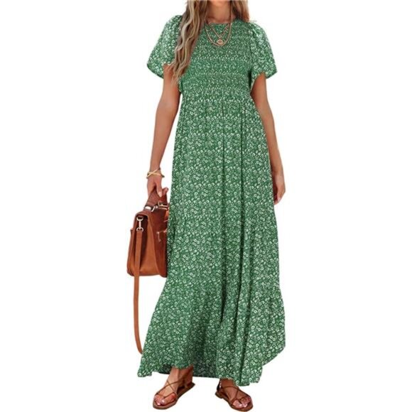 PRETTYGARDEN Women's 2025 Summer Casual Flutter Short Sleeve Boho Floral Maxi - Picture 1 of 14